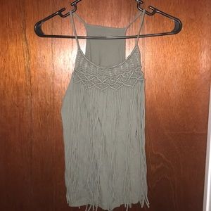 Bib-neck Tank Top with Fringe